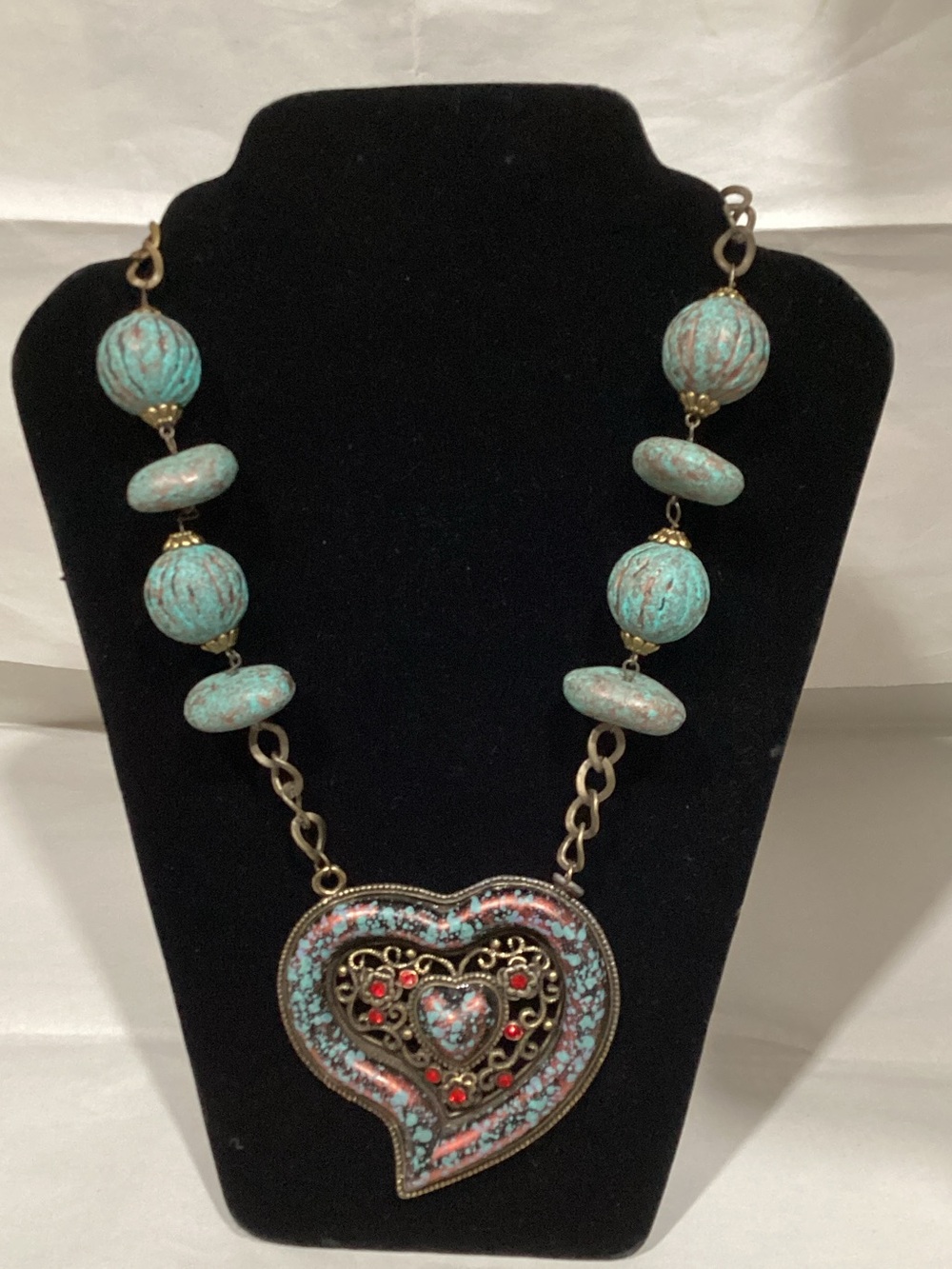 Turquoise Patina Heart Pendant Necklace - Unbranded
